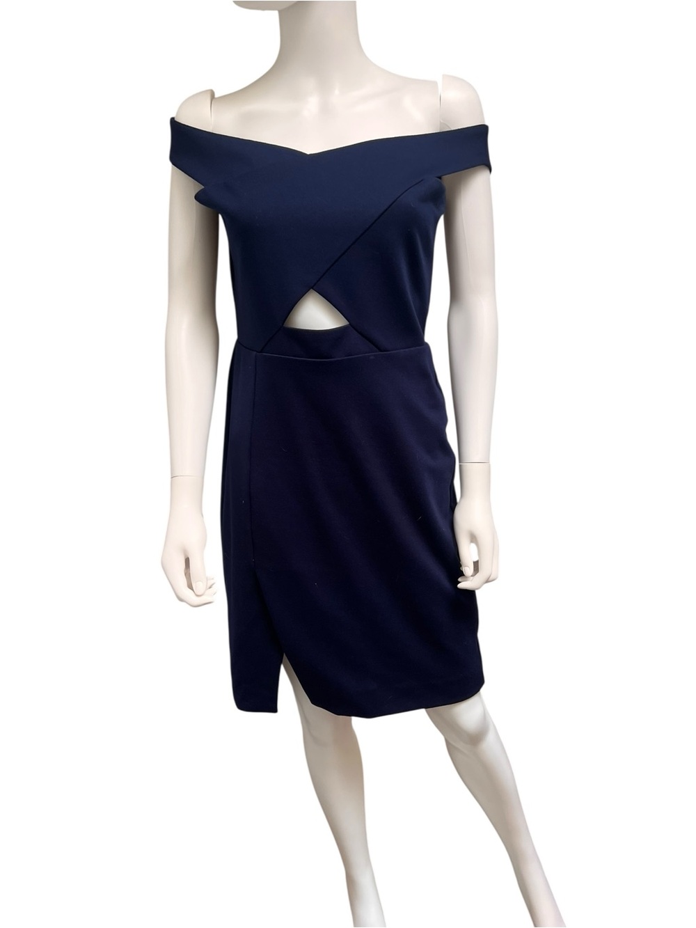 Elizabeth and James Navy Off-Shoulder Cutout Dress, Size M, Midi, minimalist